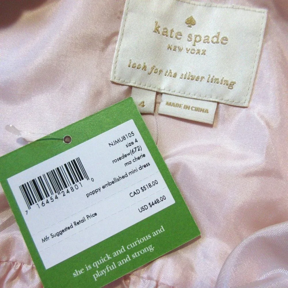 NWT kate spade Poppy Embellished Mini in Rose Dew Pink Dress 4 $448
